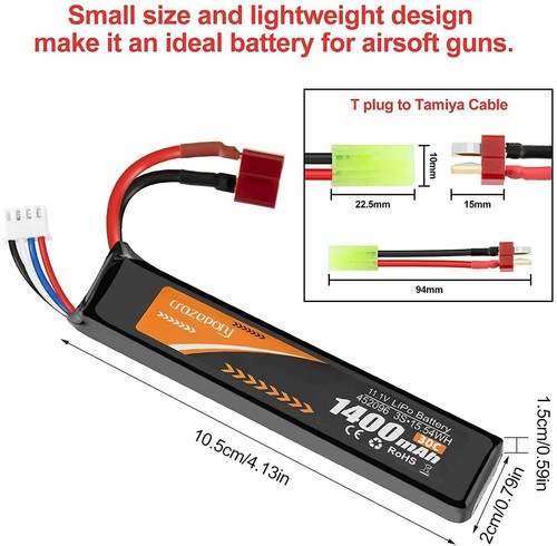 Airsoft 1400mah 30c lipo - 11.1v,
