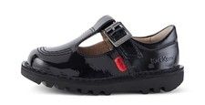 Kickers Infant Girls Kick T-Bar Patent Leather Black School Shoes - UK 9 / EU 27