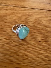 Sterling Silver & Turquoise Ring Size N. Hallmarked Roundish Set Stone.