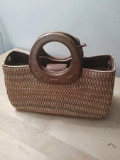 Fossil Woven Handbag Wood Handle W/Strap