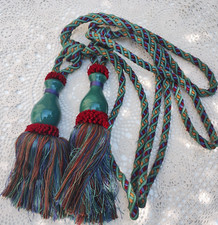 Pair Large Tiebacks Luxurious Curtain Green Ceramic Multi Rope Tassels 70cm Long