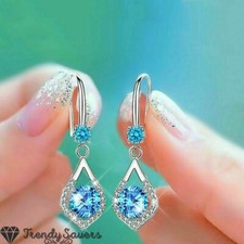 Women's 925 Sterling Silver Shiny Waterdrop Cubic Zirconia Dangle Drop Earrings
