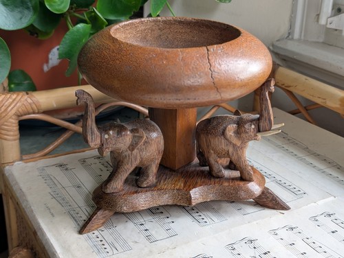 Vintage elephant wooden bowl - vintage,