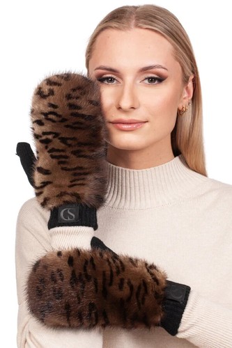 Brown leopard print mink fur - brown,