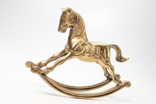Brass Rocking Horse Sculpture Vintage Metal Figurine Home Decor Hand Carved Rare