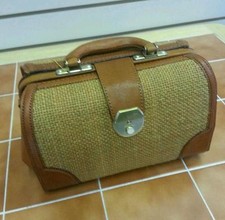 Leather and Linen/Canvas Gladstone Doctors Bag 11" Fashion Bag Brown/Tan