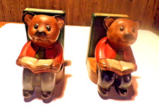 Vintage Hand Carved Wooden Teddy Bear Bookends