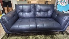 2 seater DFS BLUE LEATHER SOFA