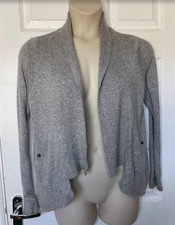M&S Indigo Collection Grey Open Drape Waterfall Cardigan UK 16 Soft Knit Pockets
