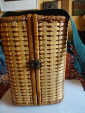 Wicker WIne Bottle Picnic Carrier Case With Cut Glass Crystal Glasses