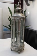 SINGLE ANTIQUED SILVER GLAZED MARRAKESH LANTERN MOROCCAN STYLE FOOTED