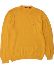IZOD Mens Crew Neck Jumper Sweater XL Yellow Check Cotton CD15