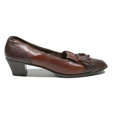 BALLY Womens Leather Brown Tassel Block Heel Shoes UK 5.5 Classic Vintage Style