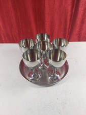 Vintage Stainless Steel Goblet Set & Serving Tray
