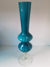 Vintage Empoli Opaline Vase circa 1970 - Teal Blue Cased White Glass