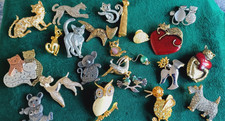 Vintage & Modern Animal Cat Dog Brooch Various Designs Job Lot Some Signed