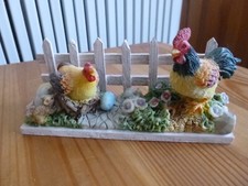 CHICKEN WITH WHITE PICKET FENCE SMALL ORNAMENT