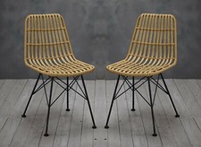 Set of 2 Luxury Rattan Dining Chairs | Bold Black Metal Legs | Stylish Design 