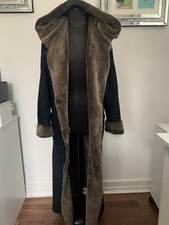 Jaeger real sheepskin fur shearling oversized long hooded coat Toscana UK12 US8