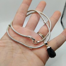 Lovelinks silver Snake Chain Lobster clasp charm Necklace 45cm & Onyx Pendant