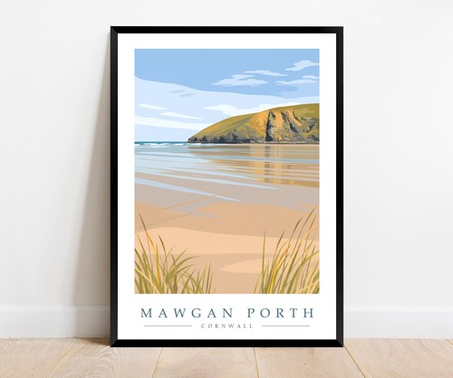 Mawgan porth travel poster - mawgan,