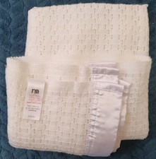 Mothercare 9178425 White Vintage Pram Blanket Acrylic Cellular 70x70cm SatinTrim