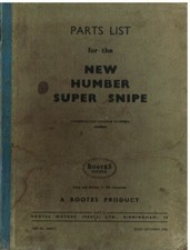 HUMBER HAWK SUPER SNIPE SERIES I SALOON ORIGINAL 1958 FACTORY PARTS CATALOGUE