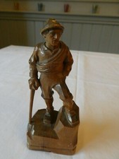 Hand carved wooden figure of climber with rope and pick axe - Black Forest? 1950