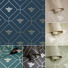 Honeycomb Bee Wallpaper Metallic Gold Geometric Diamonds - Various Colours