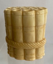 Antique Bovine carved Bamboo Bundle shaped Trinket Box Netsuke Japanese Style