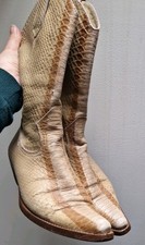 Bronx Beige Snakeskin calf Length Leather western Cowboy Boots 7 EU 40