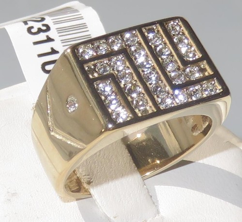 Mens gold ring signet - pave, cz