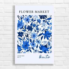 Vibrant Floral Flower Marketwork Blue Canvas Print Large Picture Wall Art