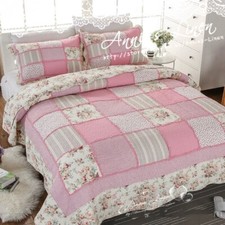 Cath Kidston Pink Shabby Patchwork Embroidery Quilted Bedspread/Throw+2 cases