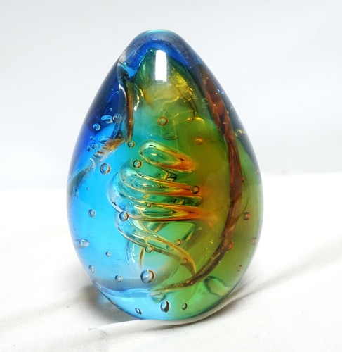 Hand blown egg shaped - , blue