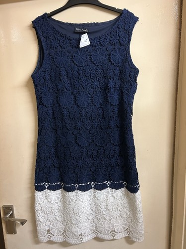 Navy white crochet dress - &,