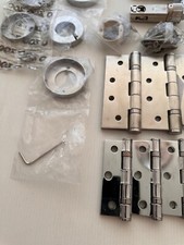 Stainless hinges 4" 11/2 pairs, 3" hinges 2 pairs, 2 round latches & odd rings