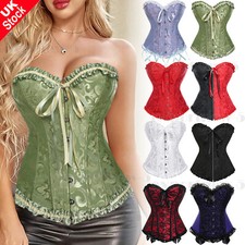 Size 6-24 Women Boned Lace Up Burlesque Basque Overbust Black Corset Top Costume