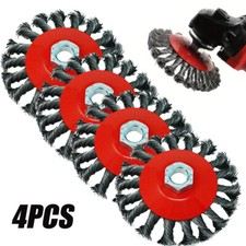 4PCS 4" TWISTED KNOT WIRE WHEELS FLAT BRUSH FOR ANGLE GRINDER RUST REMOVE