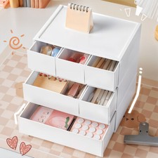 Multi-Layer Stackable With Drawer Organizer 3 Piece Set Storage Box Desktop Unit