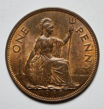 1937 George VI PENNY Bronze Coin - UNC  Uncirculated with Red Mint Lustre
