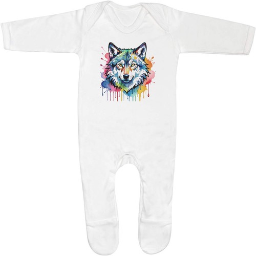 Wolf portrait baby sleepsuit - portrait',