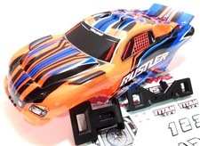 Traxxas Rustler XL-5 VXL 1/10 Truck Body Shell Orange & Blue Clipless + Mounts
