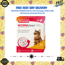 BEAPHAR WORMCLEAR for Cats Worming 2 Tablets Kills All Common Intestinal Worm UK