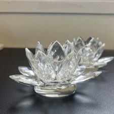 Pair Of Large Crystal Lotus Flower  Candle Feng Shui Home Decor Clear Vintage