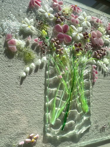 Large framed fused glass vase