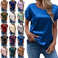Womens Satin Silk Crew Neck