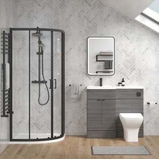Anthracite 1000mm Vanity WC Unit Black Quad Shower Encl Bath Suite LH 900x900