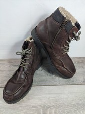 Matalan Mens Real Leather Boots Brown UK 9 EU 43 Lace Up Zip Ankle Winter Warm