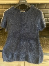 Tu Size 12 Blue And Metallic Fluffy Short Sleeve Jumper With Decorative Bow Tie
